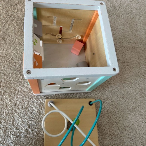 Gerardo's wooden activity cube used