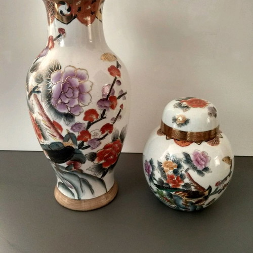 Satsuma porcelain vase set used, height 31 and 17 cm, 2 pieces