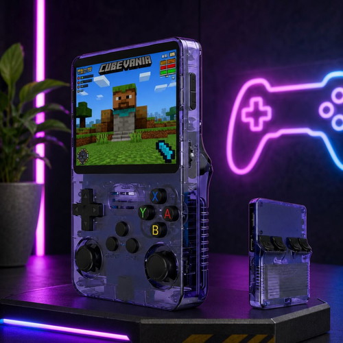 Retro Game Console R36S HD Black Purple new, 64GB TF card included