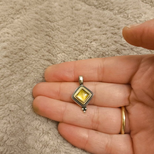 925/585 Silver-Gold Pendant with Semi-Precious Stone New