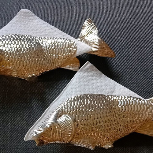 Set of 2 vintage silver-plated Koi fish paper menu napkin holders like new