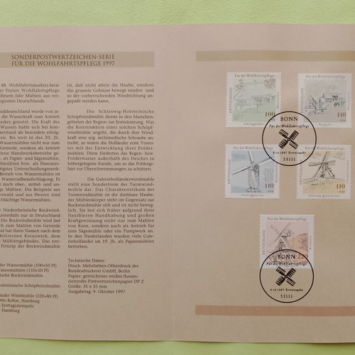 German stamps 1997 with Bonn first day cover, 5 mint blocks