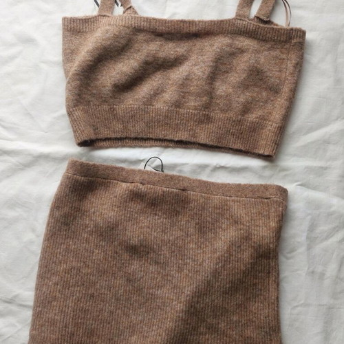 Zara knitted set with shorts new, size L, beige