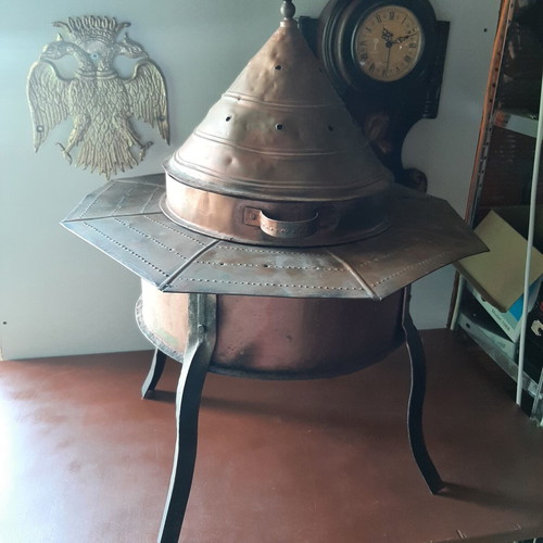 Ottoman copper brazier used, traditional handcrafted mangal
