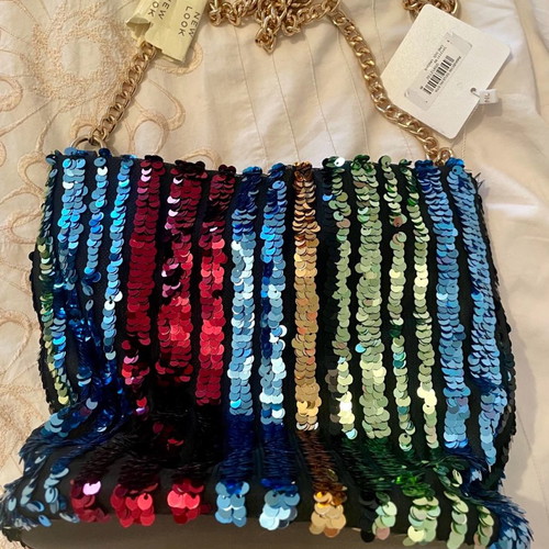 New Look sequin pouch bag with gold chain new