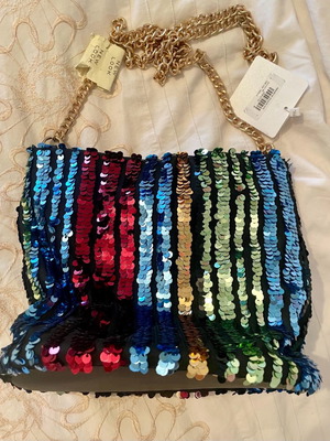 New Look sequin pouch bag with gold chain new