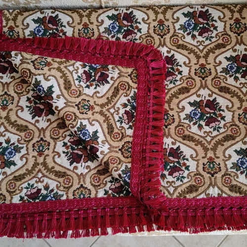 Vintage τραπεζομάντηλο ζακάρ με κρόσσια, 1,40μ x 2,10μ