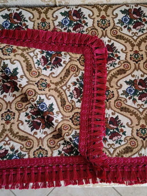 Vintage τραπεζομάντηλο ζακάρ με κρόσσια, 1,40μ x 2,10μ