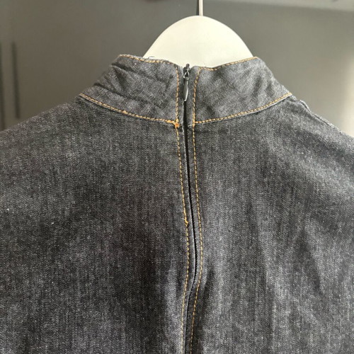 Zara denim mini dress like new, size XS, gray with yellow stitching