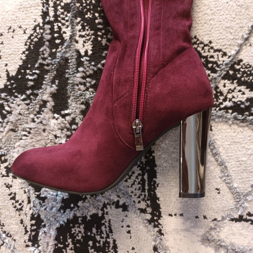 Over the knee boots burgundy size 38 like new with metallic heel