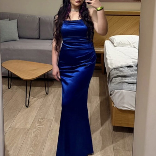 Long satin dress like new, blue, size L