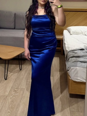 Long satin dress like new, blue, size L