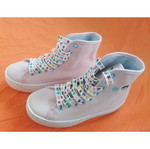 Chiara Ferragni pink canvas platform boots with decorative embroidery