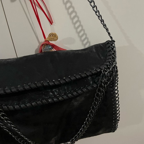 Women's shoulder bag black, new, with chains and zipper