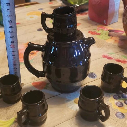 Vintage rakia jug and cup set restored