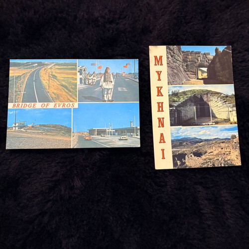 Collectible vintage Bridge of Evros and Mycenae postcards like new