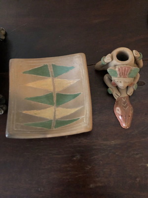 Vintage Mexican ceramic bowl and smoking pipe set like new