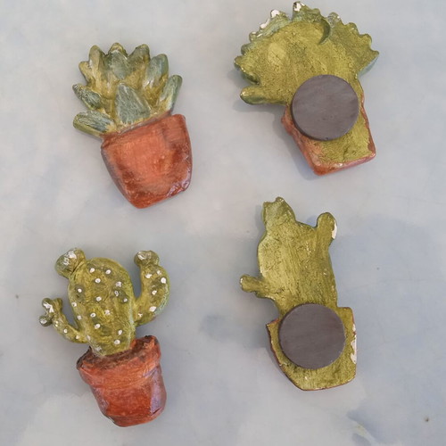 Handmade painted clay fridge magnets set of four