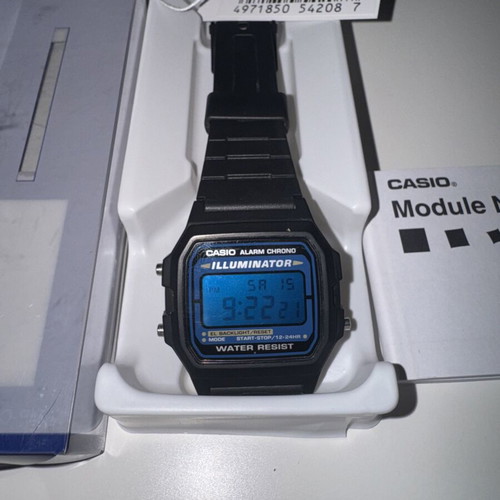 Casio F105W mod digital watch, black and blue