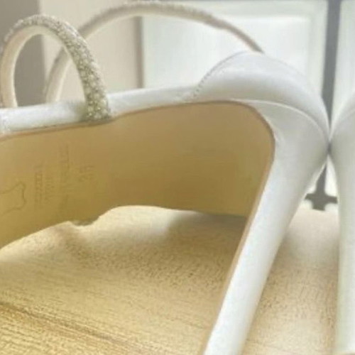 Handmade bridal sandals used, white pearl leather, size 38, 11.5cm heel