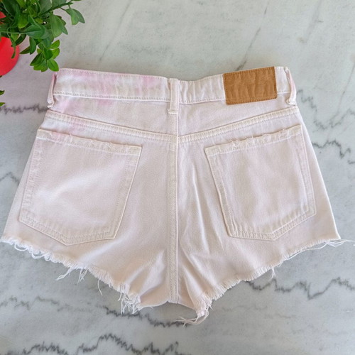 H&M high-waist denim shorts used, white with pale pink accents, size S