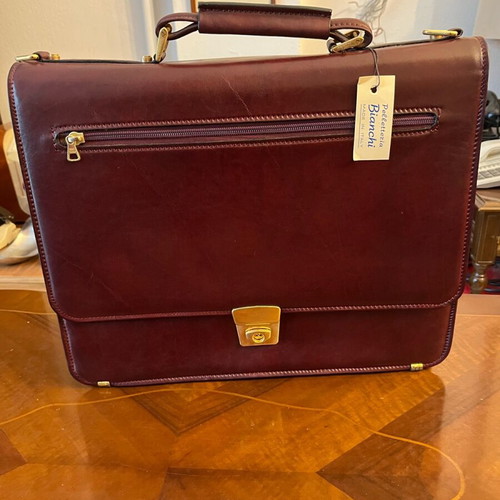 Bianchi leather briefcase new, burgundy