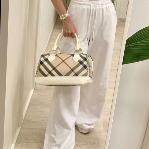 Burberry handbag used, leather and canvas, white-beige