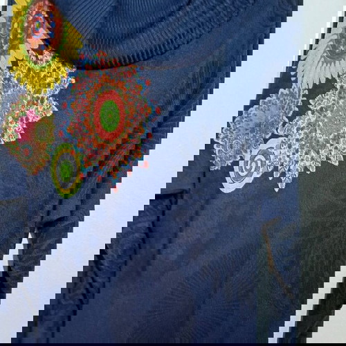 Desigual knitted dress XL like new, blue with colorful mandala patterns