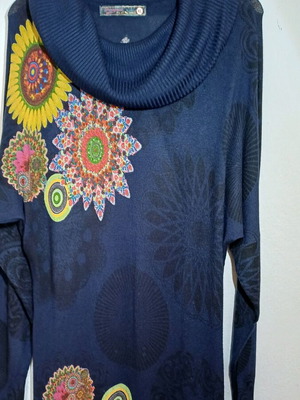 Desigual knitted dress XL like new, blue with colorful mandala patterns