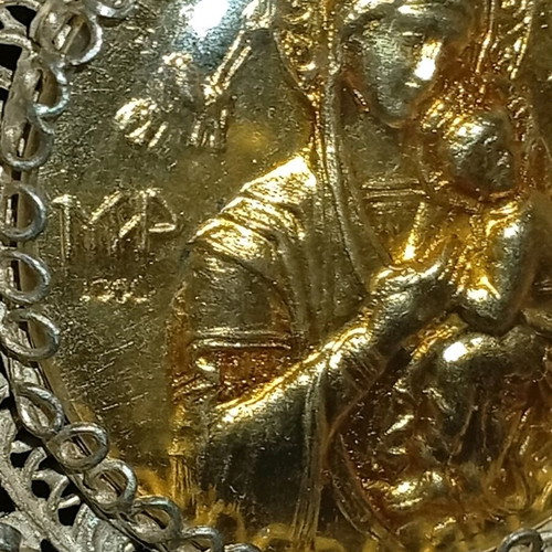 Filigree religious icon Virgin Mary gilded silver 925 like new