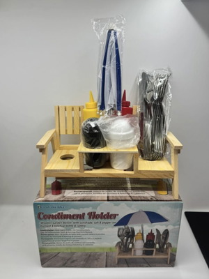 Wooden garden bench with sunshade and condiment set and cutlery new