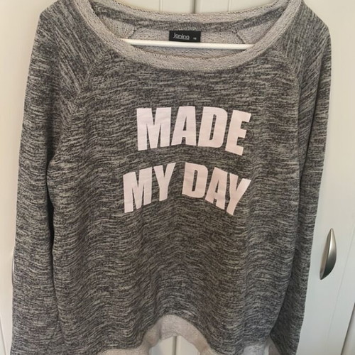 Janira long-sleeve blouse like new, white and grey