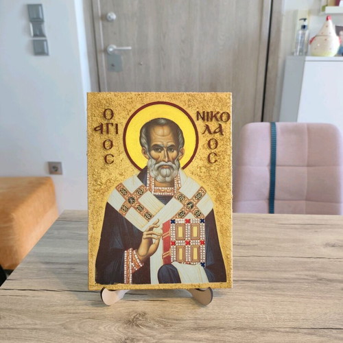 Saint Nicholas Decoupage Icon on Wood new