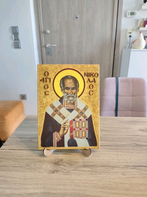 Saint Nicholas Decoupage Icon on Wood new