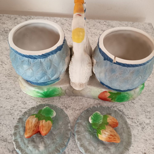Vintage ceramic set with geese and strawberries used