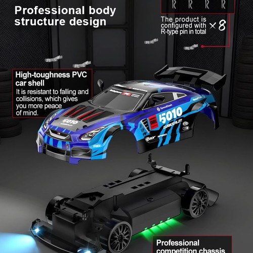 Remote Control Drift Car 1:24 4WD 2.4GHz LED Blue Green
