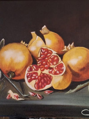 Pomegranates oil painting on canvas 30x30 cm new