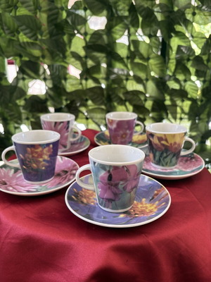 Espresso cup set of 5 fine porcelain with floral motifs