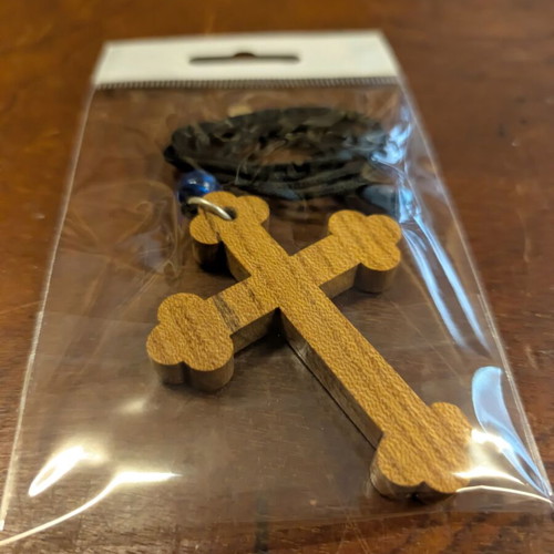 Handmade Elm Wood Car Cross with Blue Bead
