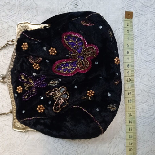 MNG velvet evening bag with decoration and metal details, like new