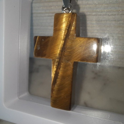 Large Cross made of natural Tiger's Eye crystal new