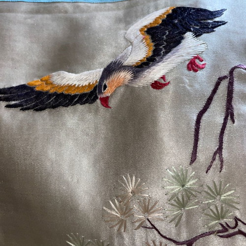 Silk table linen with eagle embroidery vintage
