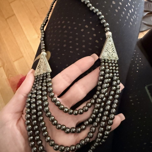 Necklace from black onyx handmade, new, silver accents