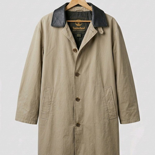 Vintage Timberland trench coat like new, leather collar, 90's