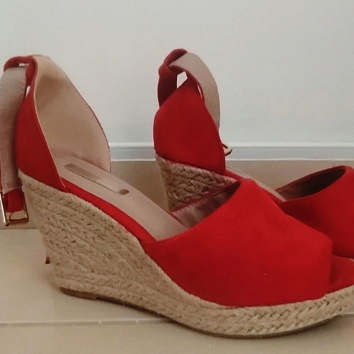 A To Z Greek red suede platform sandals
