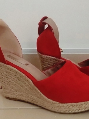 A To Z Greek red suede platform sandals