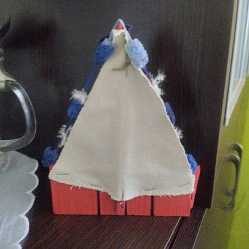 Wooden decorative boat like new with fabric sails