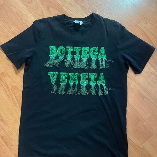 Tshirt Bottega Veneta M black cotton with sequins and fringes like new