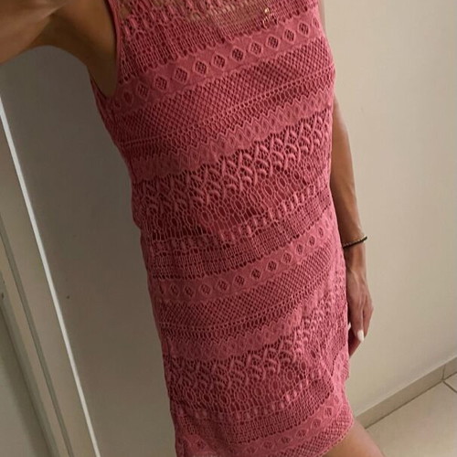 Massimo Dutti mini lace knit dress coral color like new