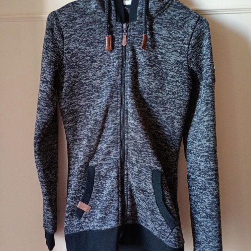 Jacket XS with fur hood like new, gray and white
